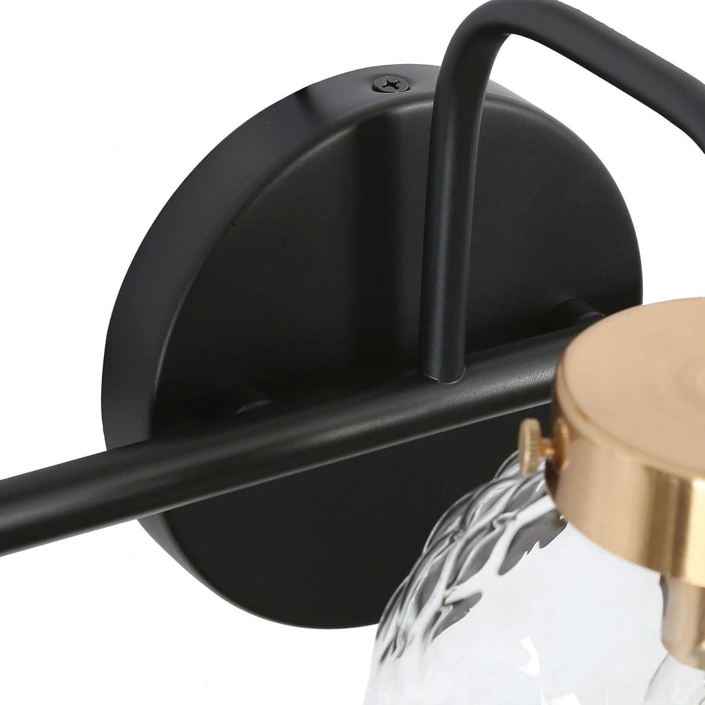KSANA Black Bathroom Vanity Light Fixtures, Modern Farmhouse 3-Light Black Gold Vanity Lighting with Textured Glass Over Mirror