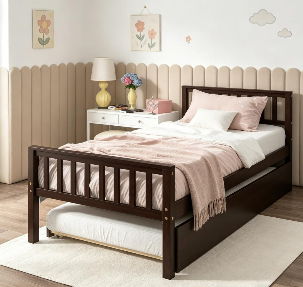 Bellemave Twin Kids Bed with Storage Twin Trundle, Wood Daybed for Kids, Adults, Espresso