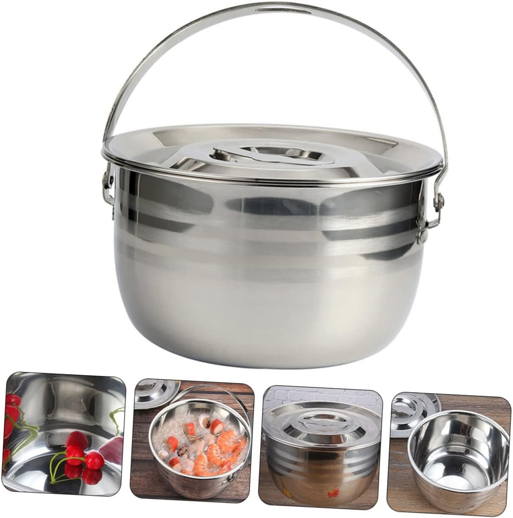 Camping Pot Blue Stove Top Kettle Stock Pot with Cover Stew Pot Skillet with Lid Braiser Pan with Lid Camping Cooking Supply Outdoor Hanging Basin Child Stainless St Pot