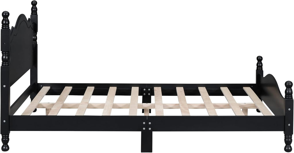 Flieks Full Size Wood Platform Bed Frame for Boys Girls Kids Toddler,Retro Style Platform Bed with Wooden Slat Support,Black