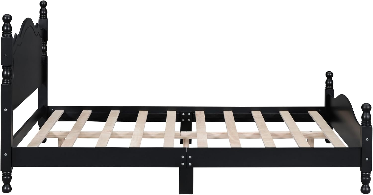 Flieks Full Size Wood Platform Bed Frame for Boys Girls Kids Toddler,Retro Style Platform Bed with Wooden Slat Support,Black