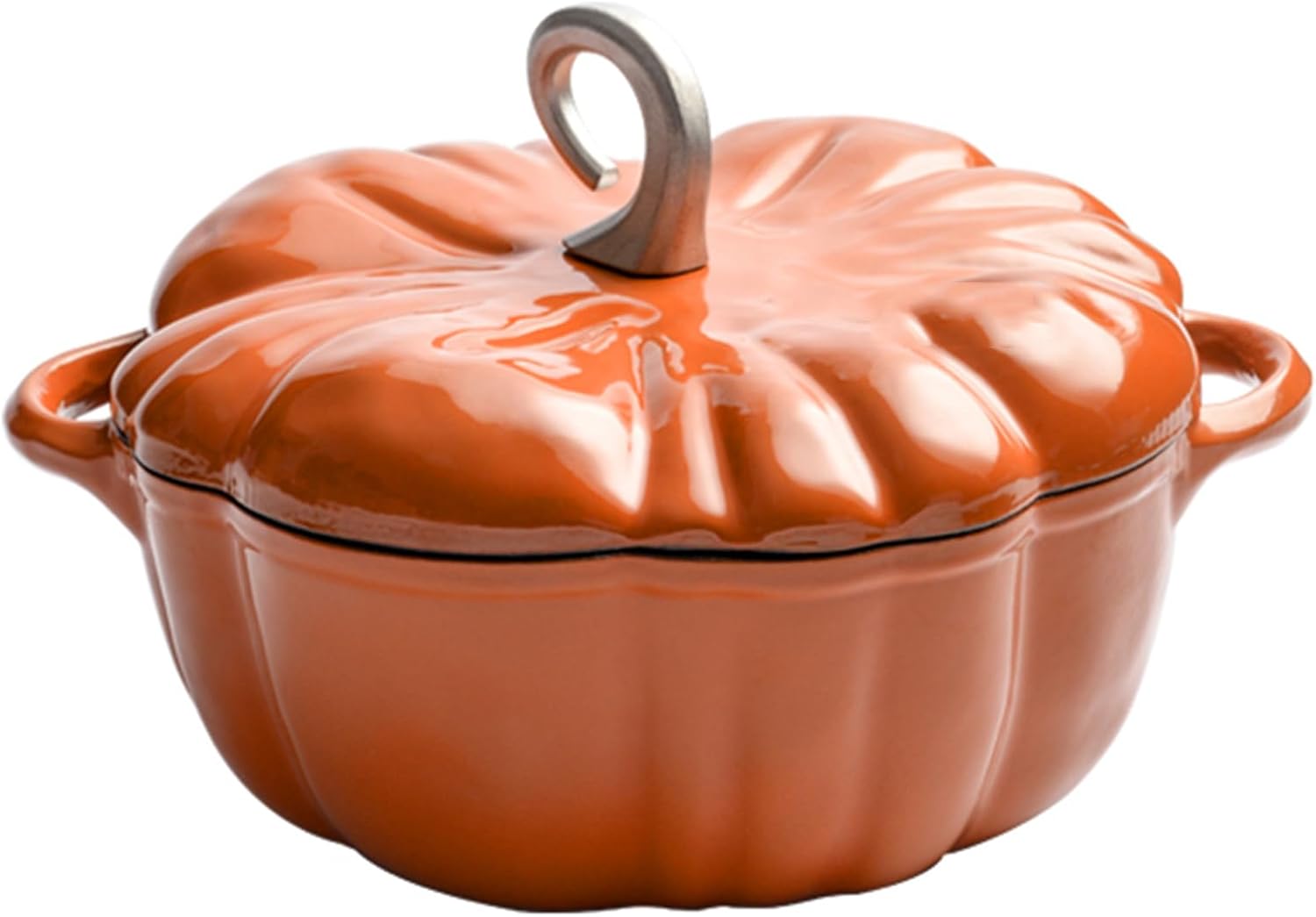 Orange,Mswborml Pumpkin Enameled Dutch Oven Pot with Lid and Non-Stick Ceramic Coating, Heat-Resistant Enamelled Cooking Pot, Heavy-Duty Shallow Casserole Braiser with Dual Handle, Easy to Clean