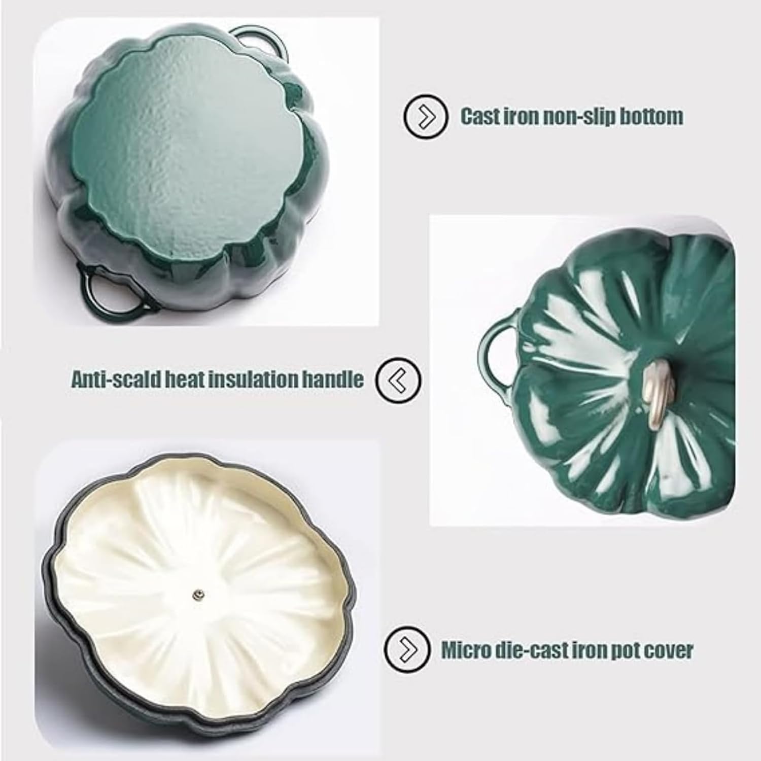 Green,Mswborml Pumpkin Enameled Cast Iron Dutch Oven w/Lid, Shallow Casserole Braiser with Dual Handle, Heavy-Duty Enamelled Cooking Pot Non-Stick Ceramic Coating, Oven, Induction Compatible