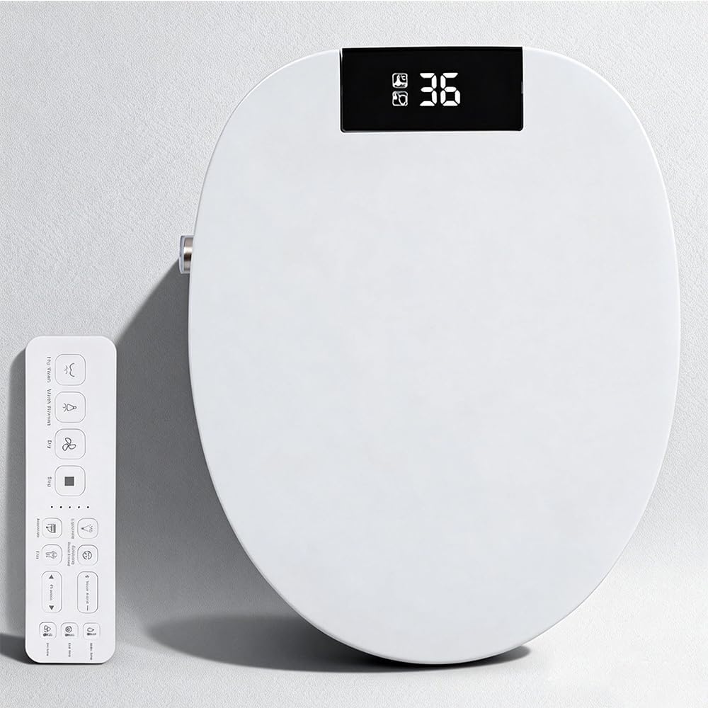Electric Bidet Toilet Seat, Elongated Heated Toilet Seat with Instant Warm Water & Dryer, Self-Cleaning Nozzle, Automatic Flip Cover and Remote Control, Bidet Attachment for Toilets (White)