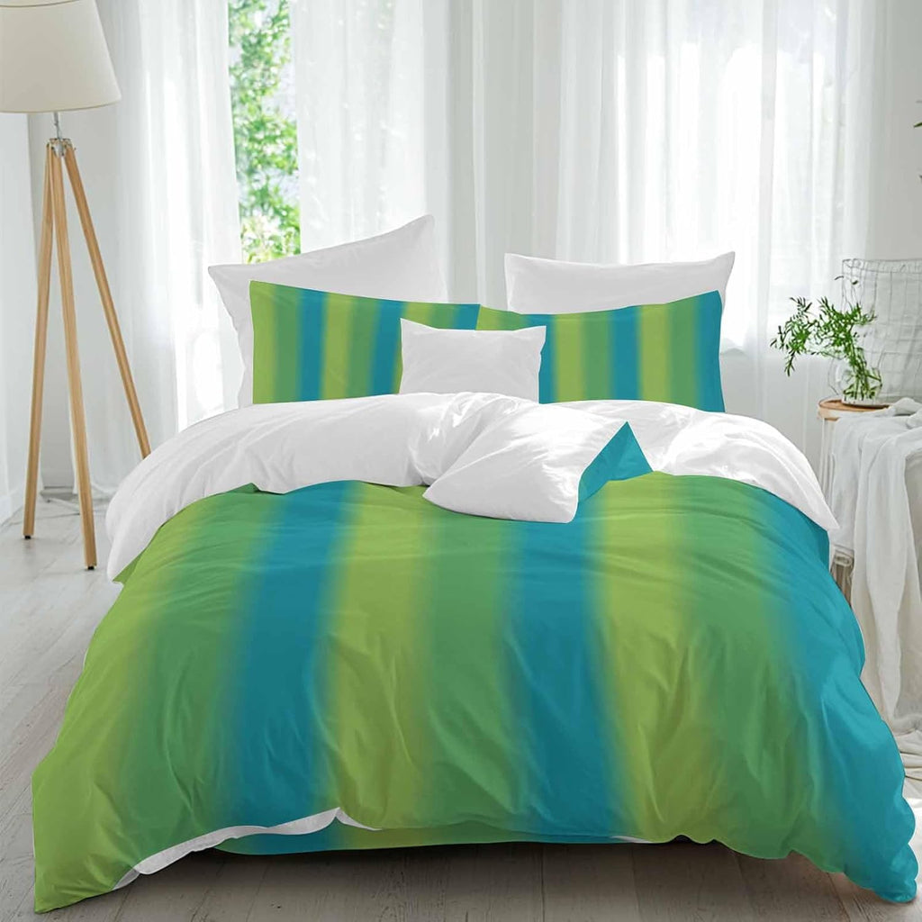Green Blue Gradient Duvet Cover Set Queen Size 4 Pieces Color Striped Ombre Modern Minimalist Art Bedding Set with Zipper Closure, 1 Comforter Cover 90x92 Inches 1 Flat Sheet & 2 Pillow Cases