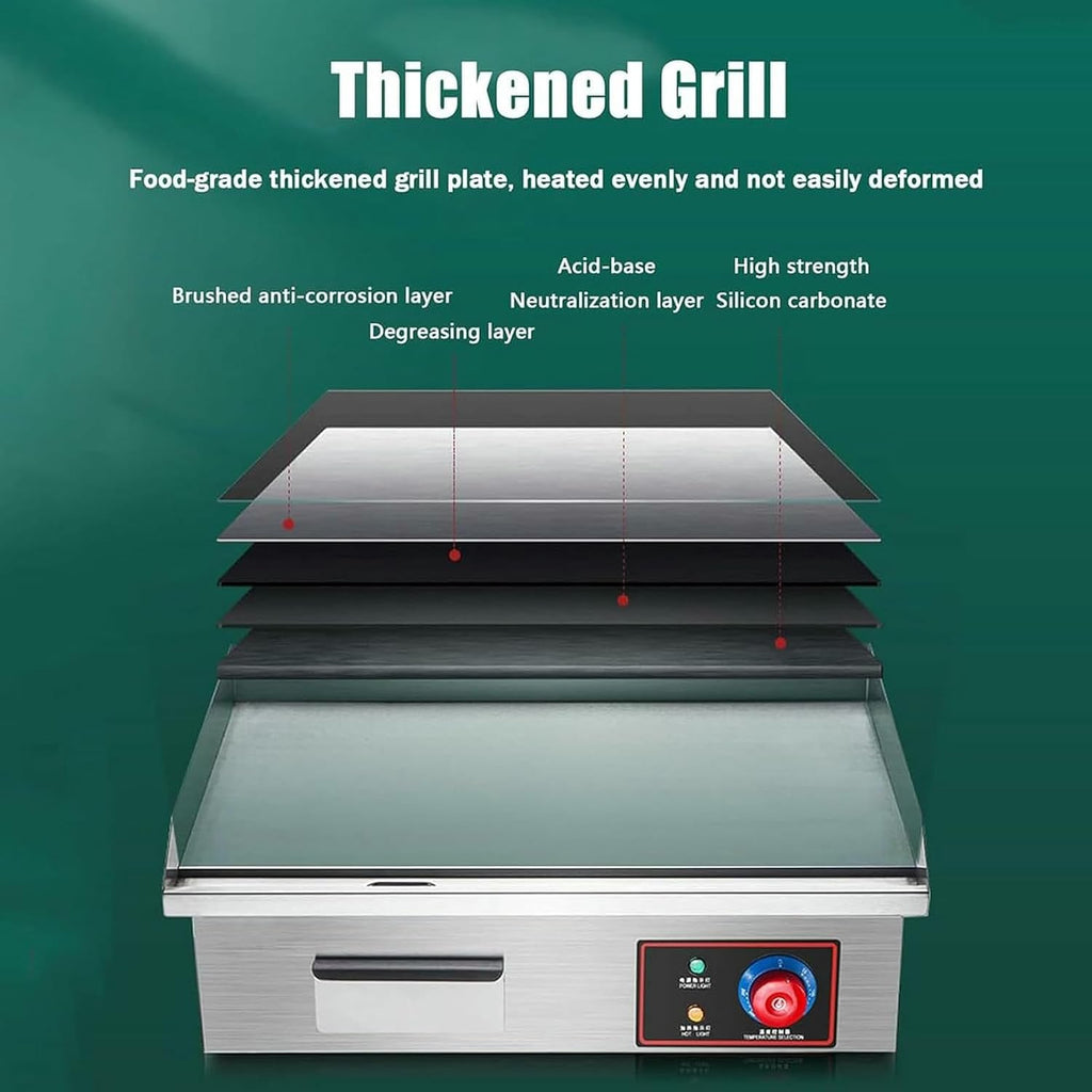 Commercial Griddle 21' Commercial Electric Griddle 3000W Non-Stick Countertop Flat Top Griddle Hot Plate BBQ,