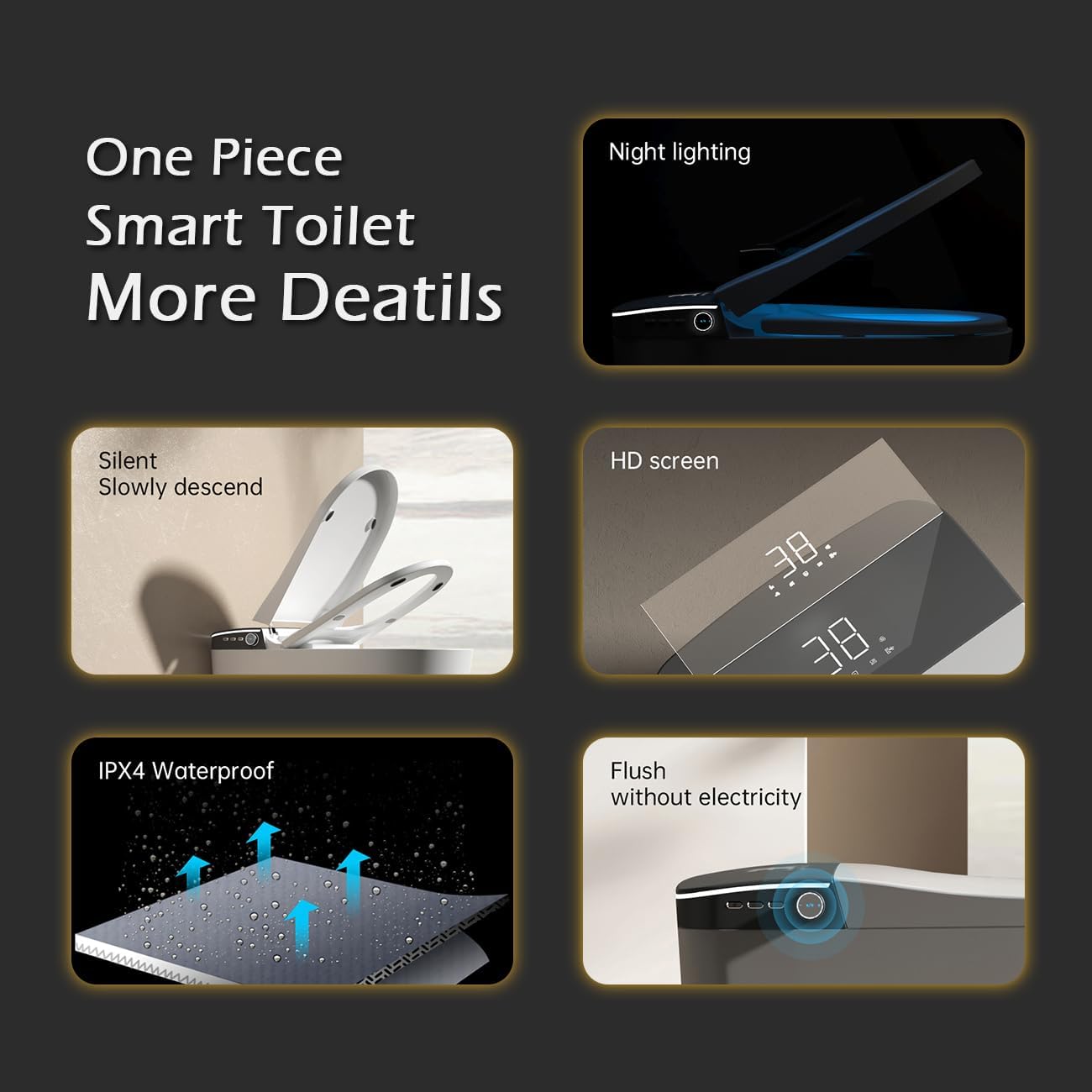 Smart Toilet with Bidet Built in,Bidet Toilet with Elongated Heated Seat,Foot Sensor,Auto Flush,Sprayer and Dryer,One Piece Tankless Toilets for Bathroom(ST016-WBKD)