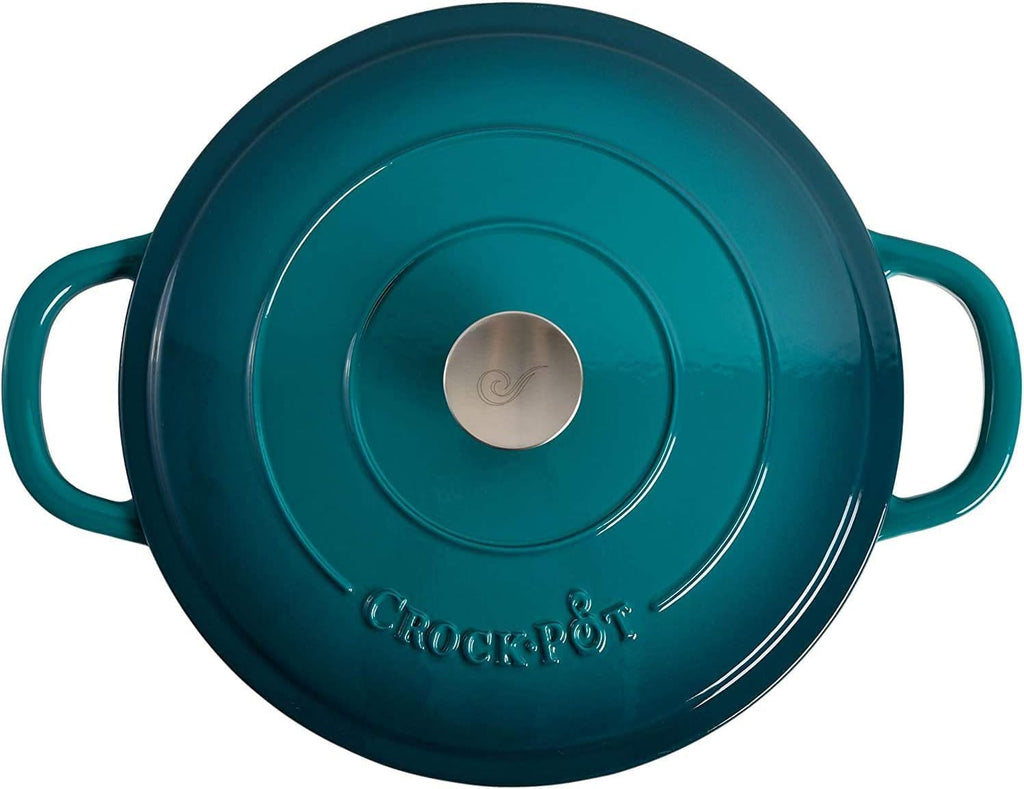 5 Quart Enameled Cast Iron Braiser Pan with Self-Basting Lid – Round Dutch Oven Casserole Dish for Roasting, Simmering & Baking – Oven Safe with Large Handles for Easy Lifting (Teal Ombre)