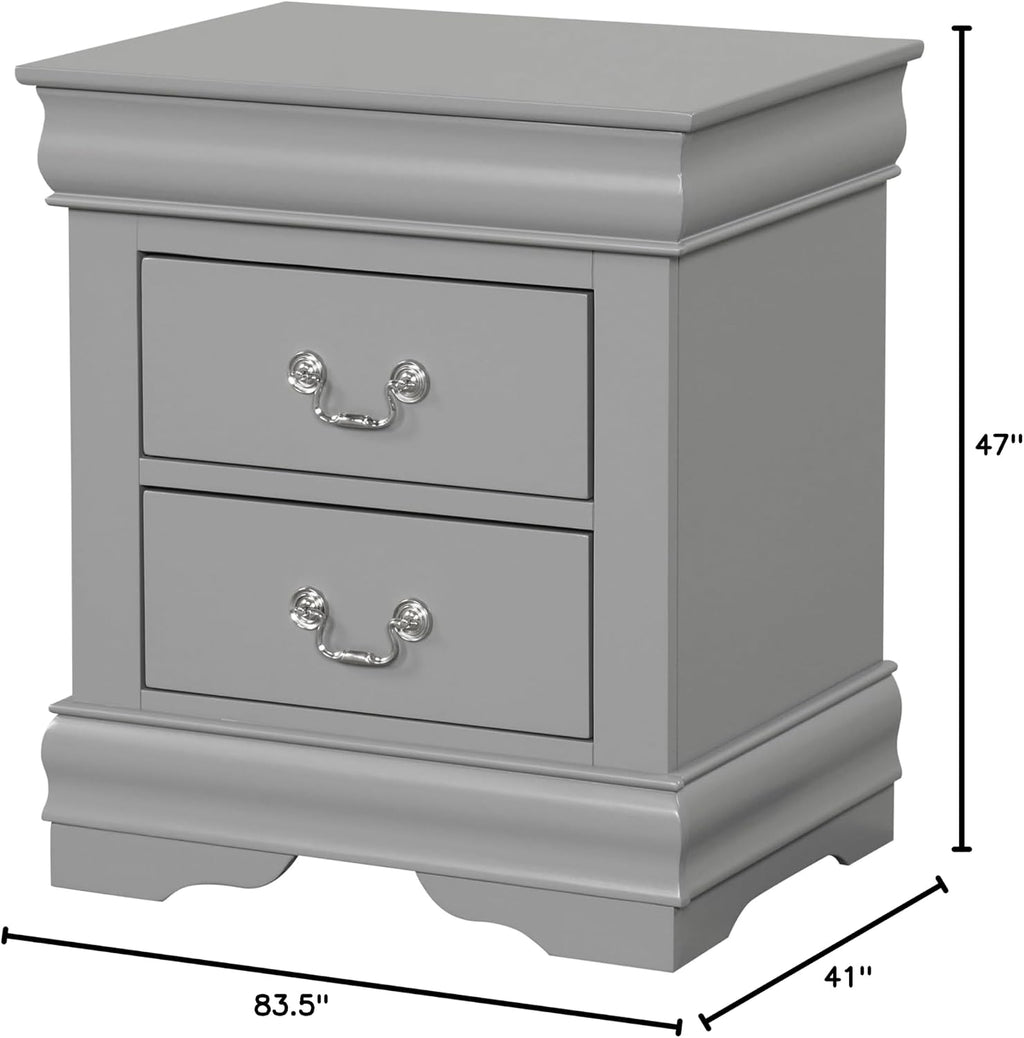 Furniture of America Louis Philippe Traditional Solid Wood 3 Piece Bedroom Set, Bed Frame, Nightstand, and Chest, Sleigh Design Bedframe with Headboard and Footboard, Box Spring Needed, Twin, Gray