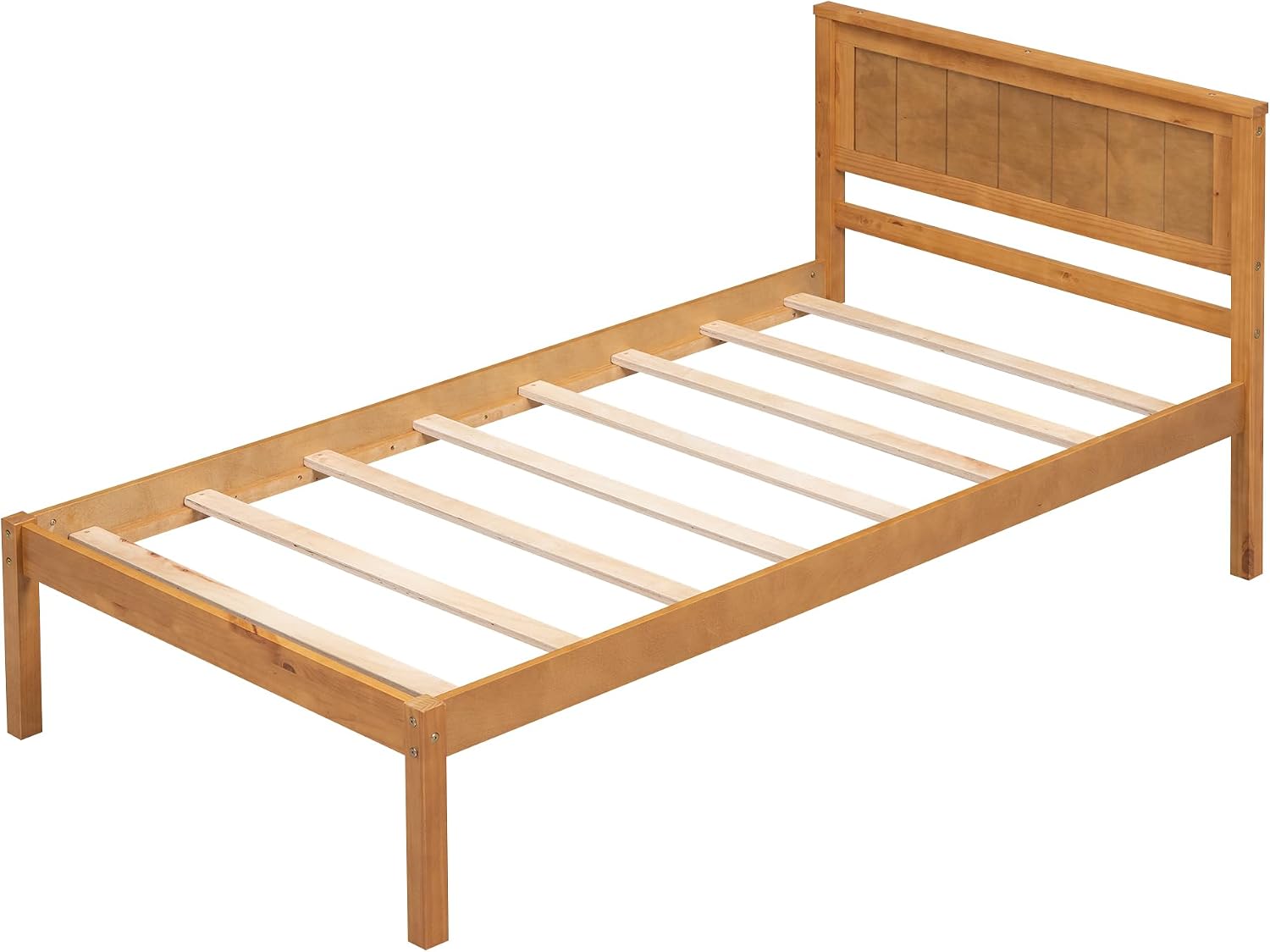Merax Wood Platform Bed with Headboard, Platform Bed with Wood Slat Support, No Box Spring Needed,Twin Size,Oak Color