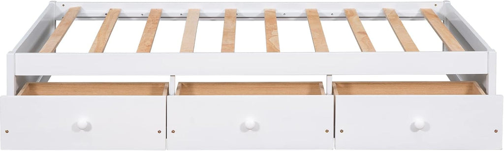 SOFTSEA Twin Size Daybed with 6 Storage Drawers, Wood Twin Platform Bed Frame with Storage and Wood Slat Support, No Box Spring Needed, (White)