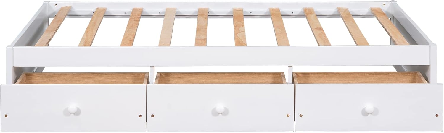 SOFTSEA Twin Size Daybed with 6 Storage Drawers, Wood Twin Platform Bed Frame with Storage and Wood Slat Support, No Box Spring Needed, (White)