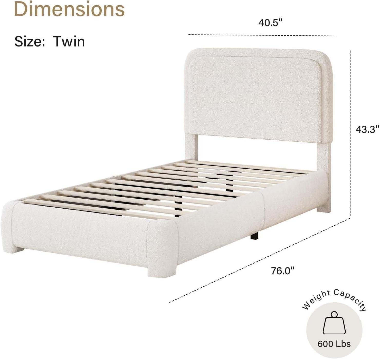 BarnFurin Twin Bed Frames,Cloud Boucle Upholstered Platform Bed Frame with Headboard, Soft Rounded Corners, Noise Free, Easy Assembly, Beige