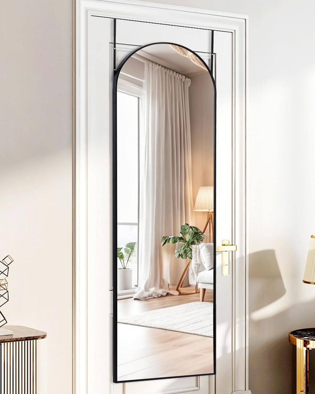 DYNWELL Full Length Door Mirror, Mirror Full Length Door Hanging, Over The Door Mirror, 50'x16' Bathroom Back of Door Mirror, Long Mirror for Bedroom Living Room(Black)