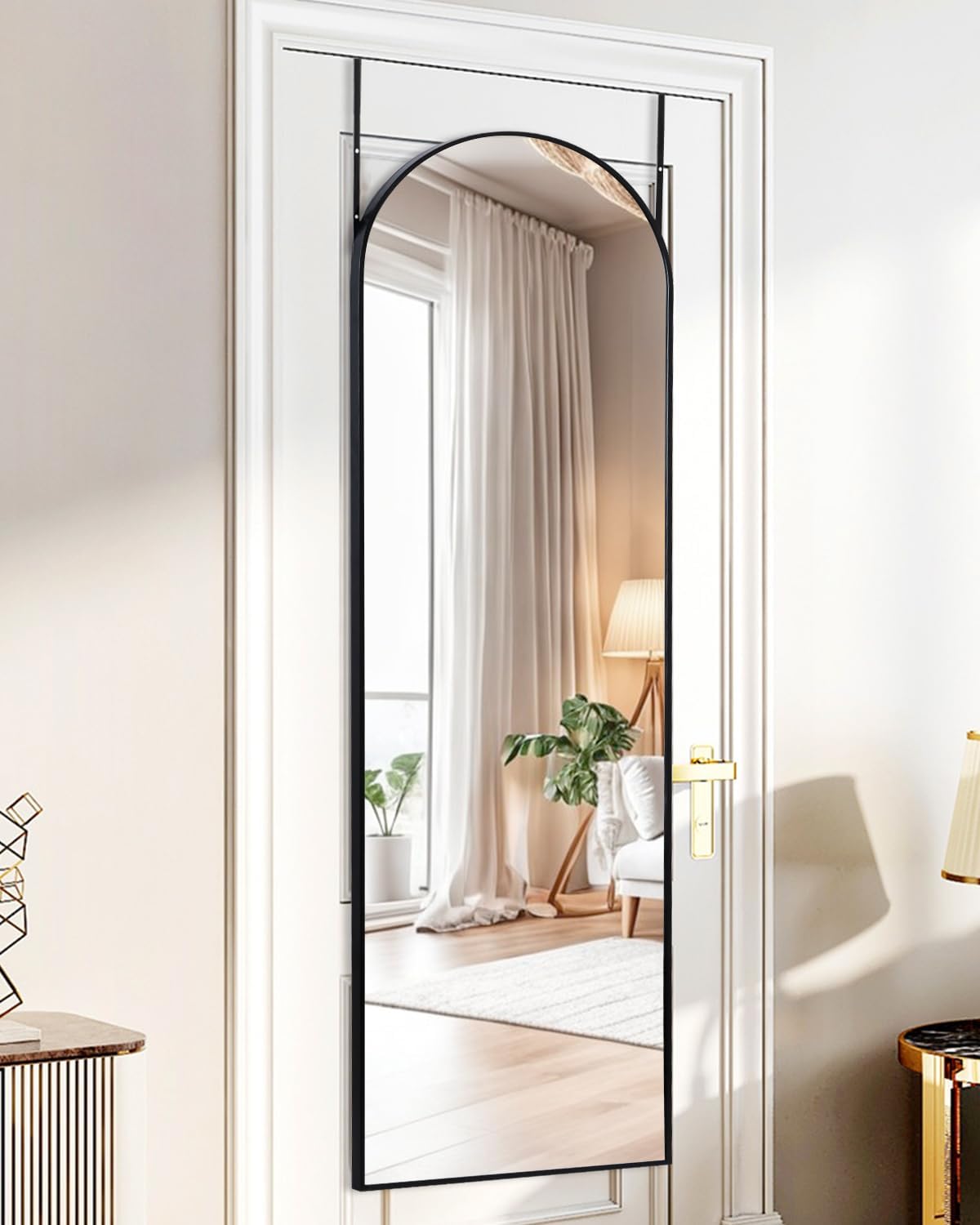DYNWELL Full Length Door Mirror, Mirror Full Length Door Hanging, Over The Door Mirror, 50'x16' Bathroom Back of Door Mirror, Long Mirror for Bedroom Living Room(Black)