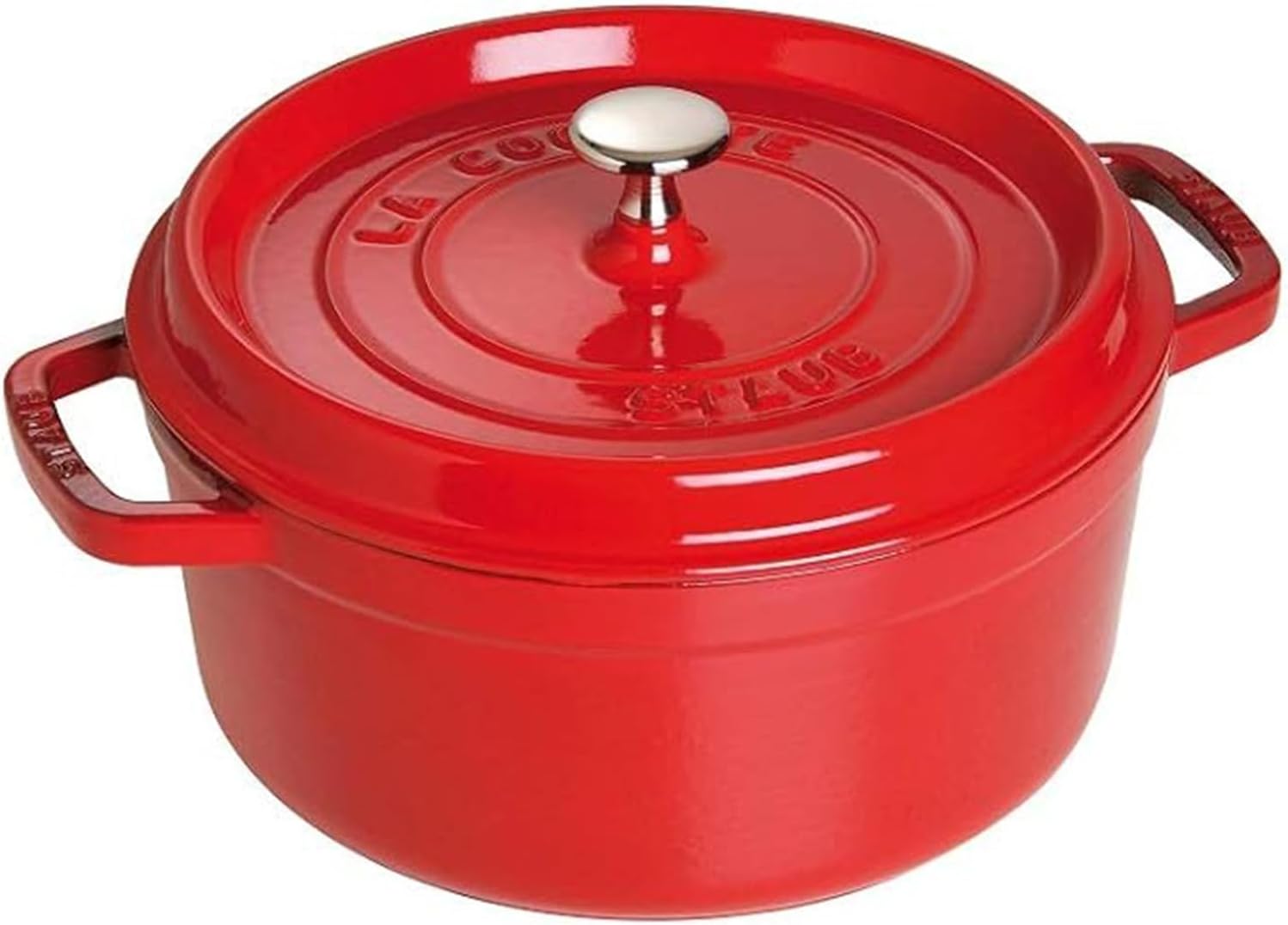 Staub Z1033-396 La Cocotte Round Cherry 10.2 inches (26 cm) Large Two-Handed Casting, Enameled Pot, Waterless Cooking, Induction Compatible