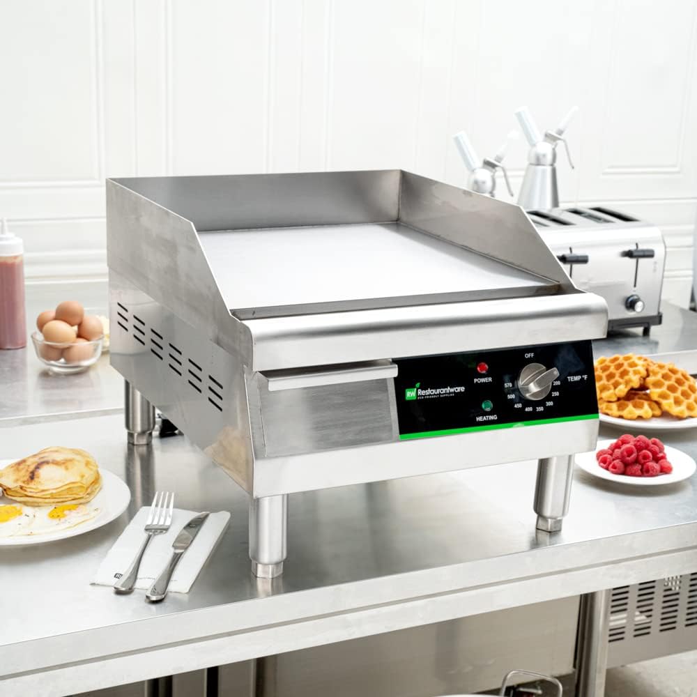 Restaurantware Hi Tek Electric Griddle 1 Durable Countertop Griddle - 120V 1750W Operation Stainless Steel Griddle With Grease Tray Adjustable Temperature
