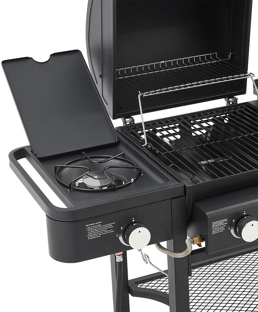 5 Burner Gas Grill and Griddle Combo with Side Burner, 3-in-1 Outdoor Propane Grill, 745 Sq. in. Cooking Area, Stainless Steel BBQ Grill on Wheels for Backyard BBQ & Outdoor Cooking