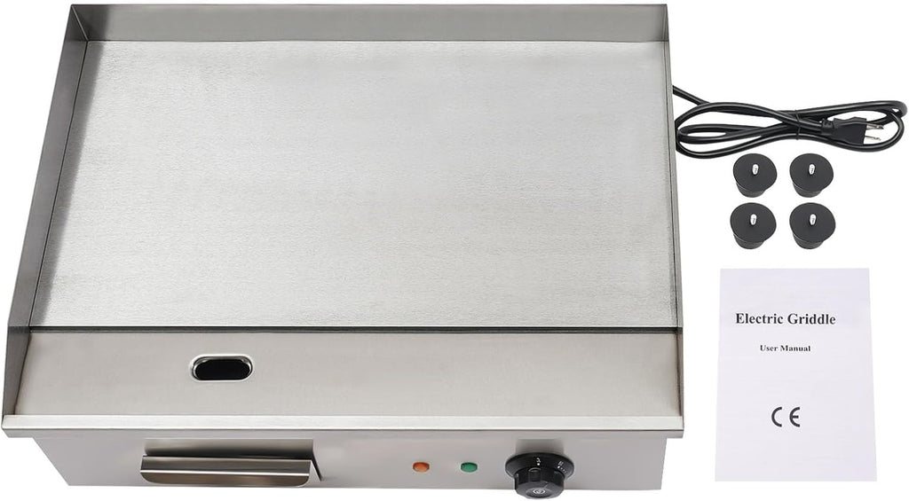 Electric Flat Top Griddle, 21.5 * 13.7in Commercial Countertop Griddle Meat Steak Griddle with 0.31in Thick Cooking Plate for Processing Food, 50-300°C Adjustable, Without Plug