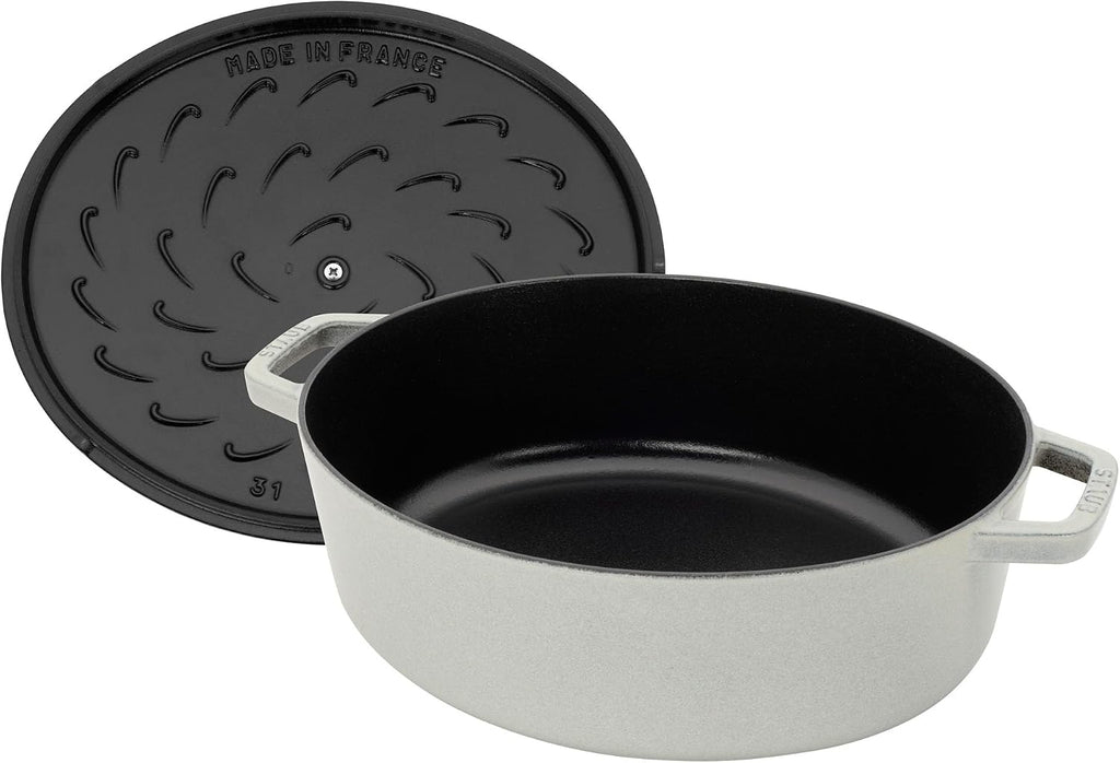 Staub Cast Iron 6.25-qt Shallow Oval Dutch Oven - White Truffle