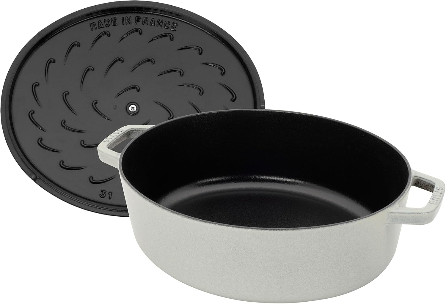 Staub Cast Iron 6.25-qt Shallow Oval Dutch Oven - White Truffle