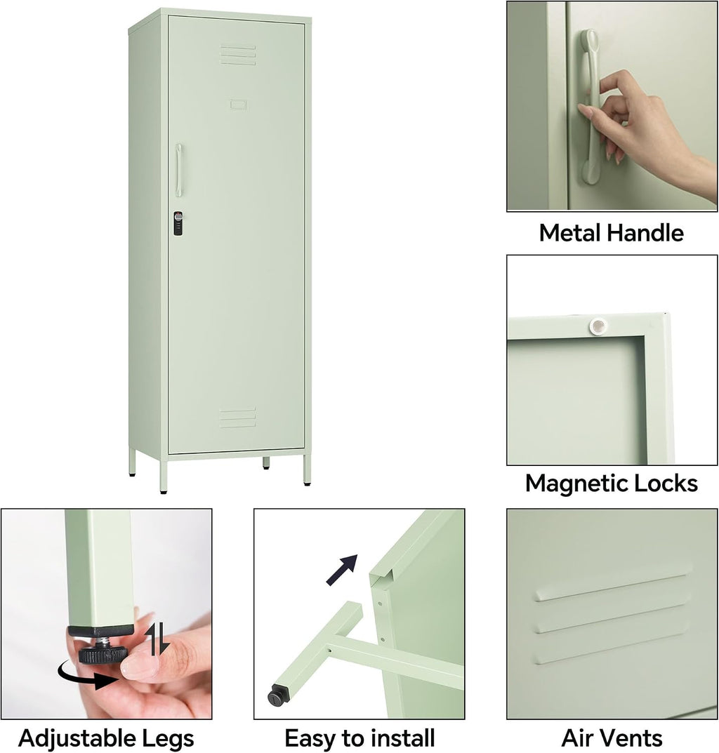 MIOCASA Metal Locker Storage Cabinet for Kids 59.06-inch Steel File Cabinet with Digital Lock & 3 Shelves for School, Bedroom, Home Office, Gym and Changing Room (Green)