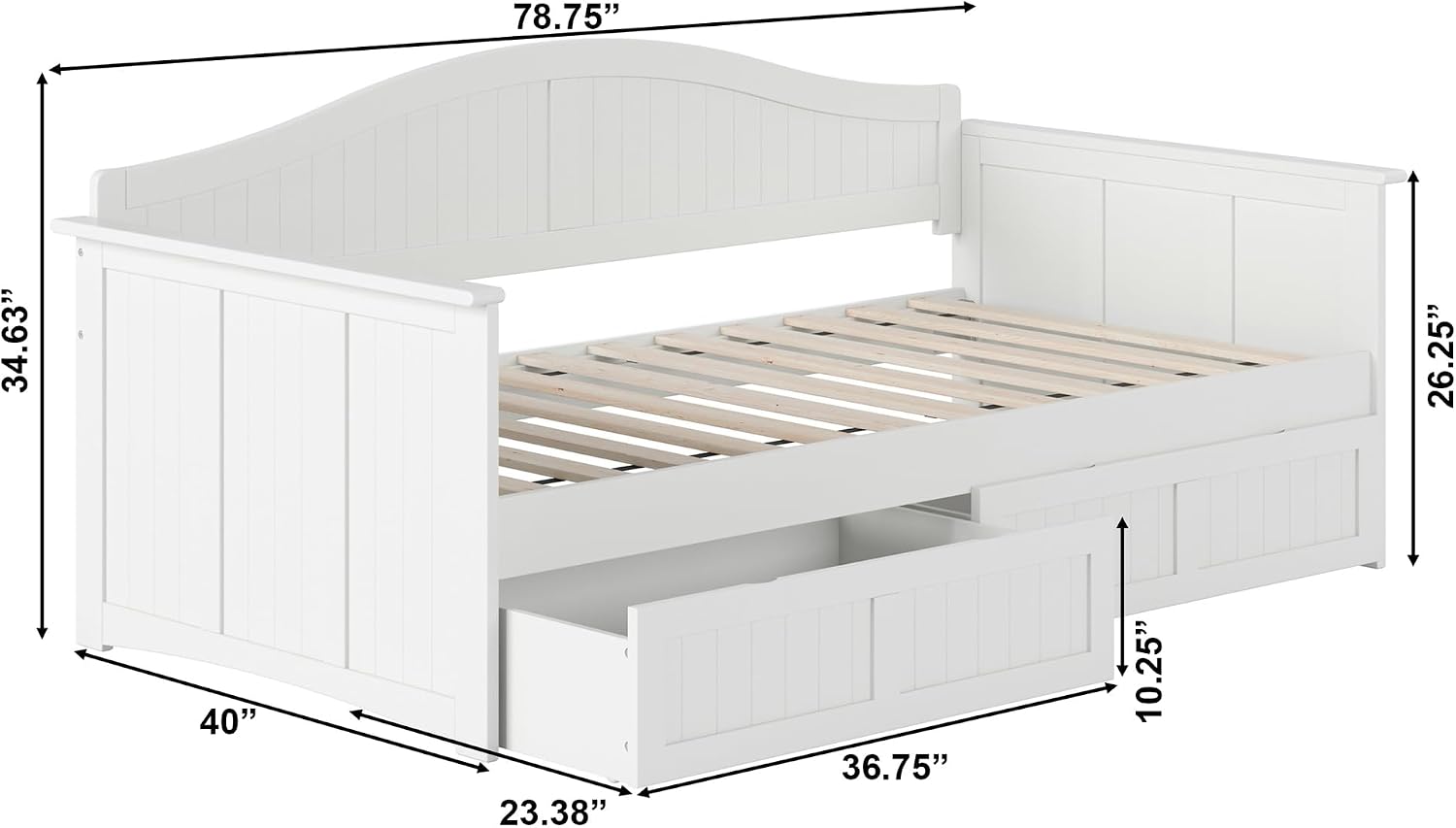 AFI, Nantucket Twin Size Wood Daybed Frame with 2 Storage Drawers, White