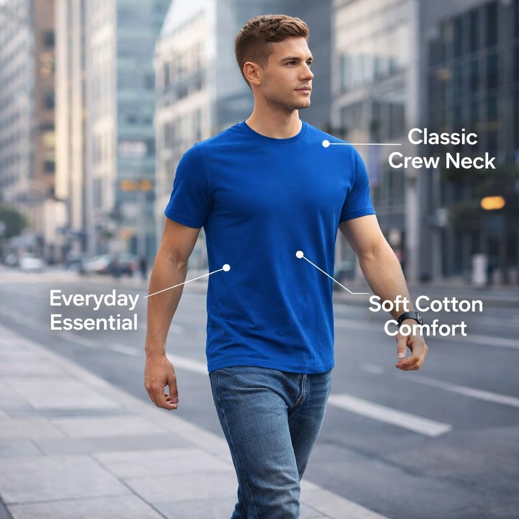 SOCKS'NBULK Men's Cotton Crew Neck Regular T-Shirts Bulk Short Sleeve Lightweight Tees Mix Colors