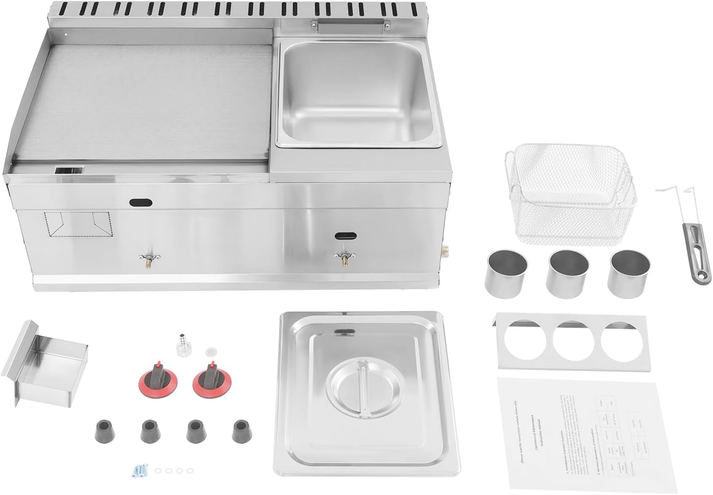 6L Table Top Commercial Gas Deep Fryer, 2 in 1 Deep Frying Machine with Flat Top Grill Griddle, Stainless Steel Countertop Fryer with Teppanyaki Grill, Single Frying Machine for Kitchen