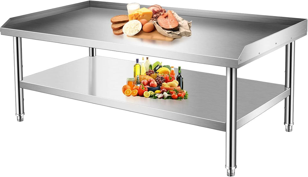 Stainless Steel Equipment Grill Stand with Undershelf, 60' x 30' Heavy Duty Griddle Stand Table for Kitchen, Bar, Restaurant, Home and Hotel
