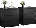 3 Drawer Nightstand & Side Storage Table, Minimalist Modern Black Bedside End Tables with Ample Storage, Versatile Wooden Chest of Drawers for Bedroom, Living Room, Offices (Set of 2)