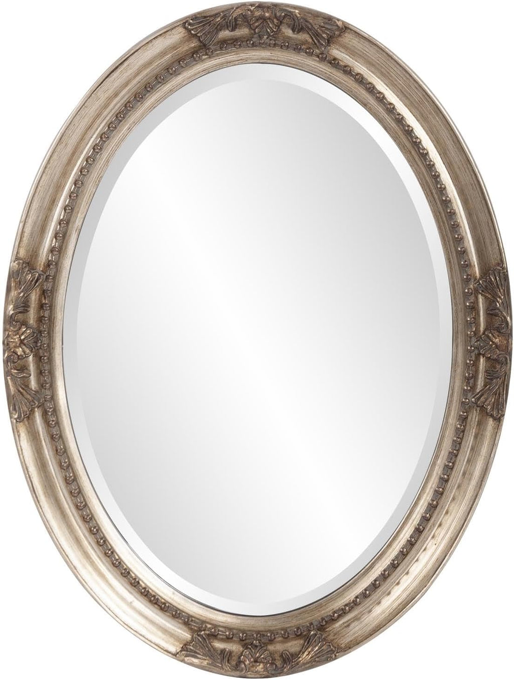Howard Elliott Collection Queen Ann Oval Antique Silver Leaf Wall Mirror, Oval Bevelled Hanging Wood Framed Vanity Mirrors for Home Decor, Living Room, Bathroom, Bedroom, or Hallway, 25 x 33 Inch