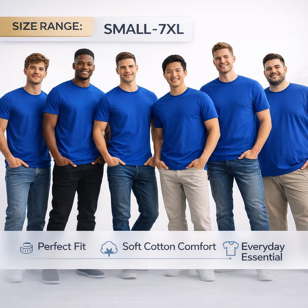 SOCKS'NBULK Men's Cotton Crew Neck Regular T-Shirts Bulk Short Sleeve Lightweight Tees Mix Colors