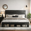 Wooden King Size Bed Frame with Headboard, Rustic Farmhouse Platform Bedframe with Wood Slat Support, Sturdy and No Noise, Easy Assembly (Black, King)