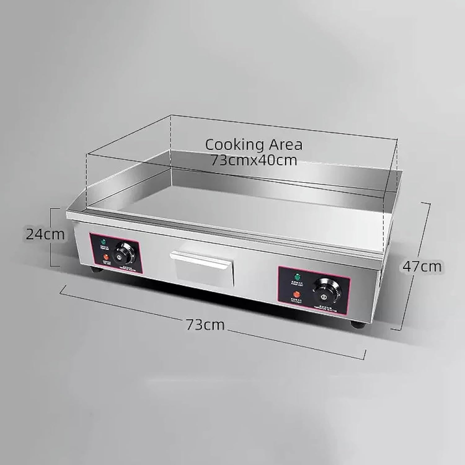 4400W Commercial Flat Top Electric Griddle/Stainless Steel Countertop Bakeware/Non-Stick Teppanyaki Griddle with Dual Temperature Control Button