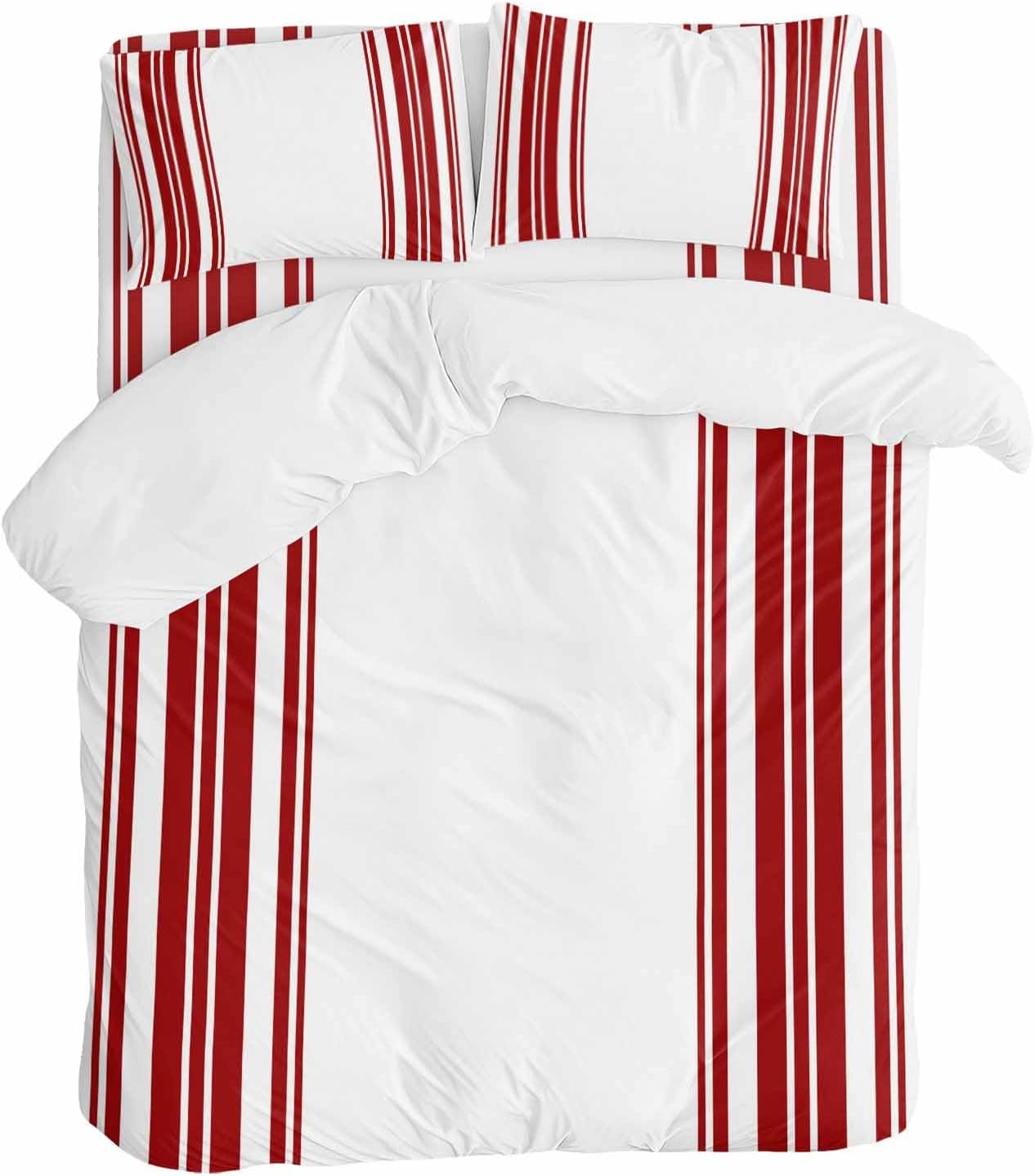 Dark Red and White Striped Duvet Cover Set Queen Size 4 Pieces Modern Minimalist Vertical Lines Bedding Set with Zipper Closure, 1 Comforter Cover 92x106 Inches 1 Flat Sheet & 2 Pillow Cases
