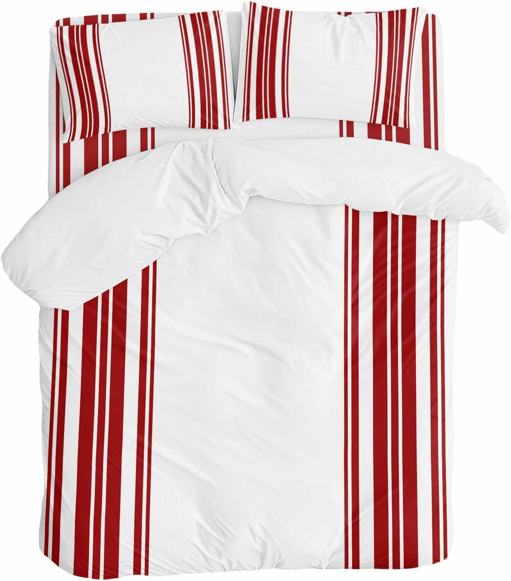 Dark Red and White Striped Duvet Cover Set Queen Size 4 Pieces Modern Minimalist Vertical Lines Bedding Set with Zipper Closure, 1 Comforter Cover 86x86 Inches 1 Flat Sheet & 2 Pillow Cases