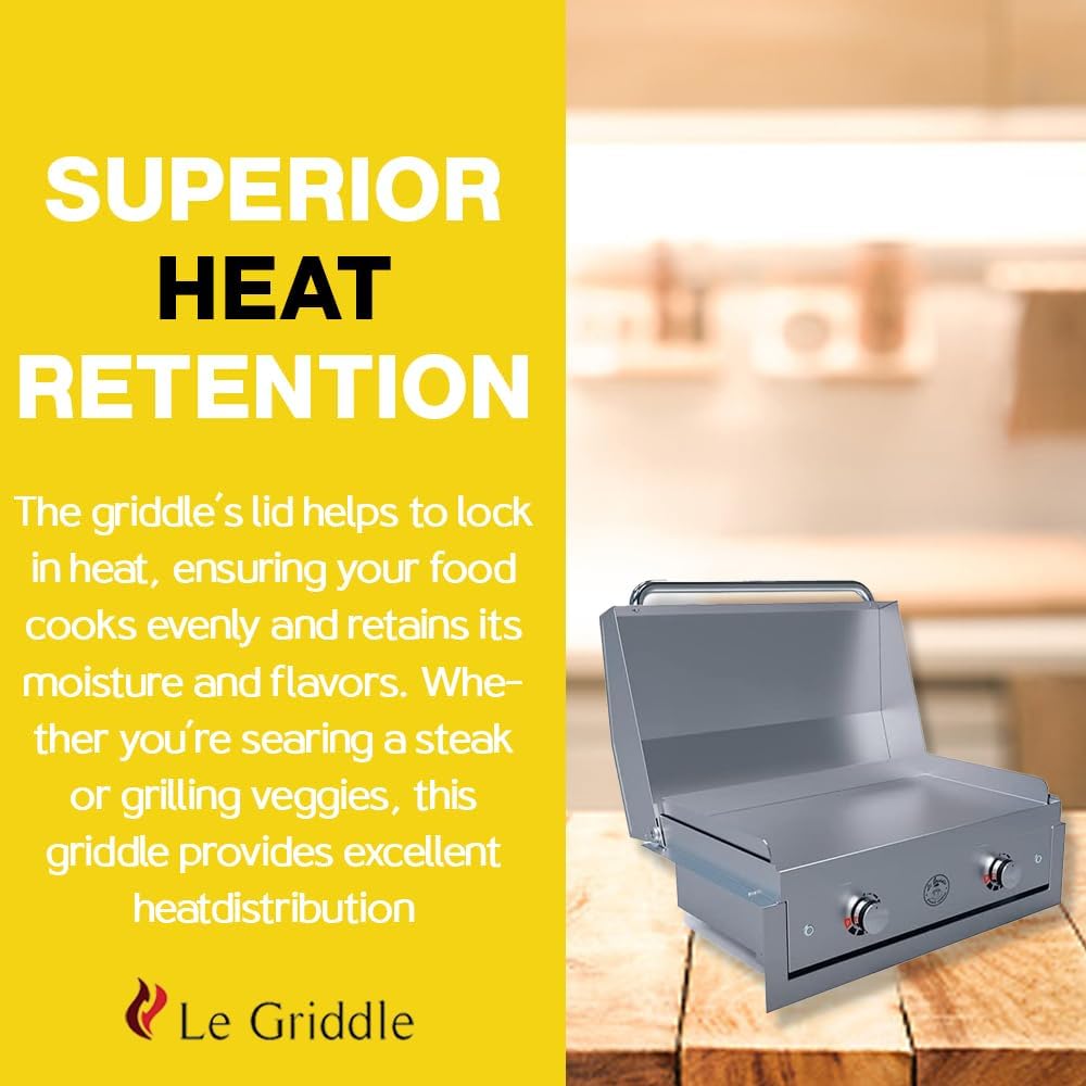 Le Griddle | 30 Inch Built-In Gas Griddle With 2 Burner | Package 1 (Propane Gas) Set With Burner Lid, Starter Kit-Tools & Cover