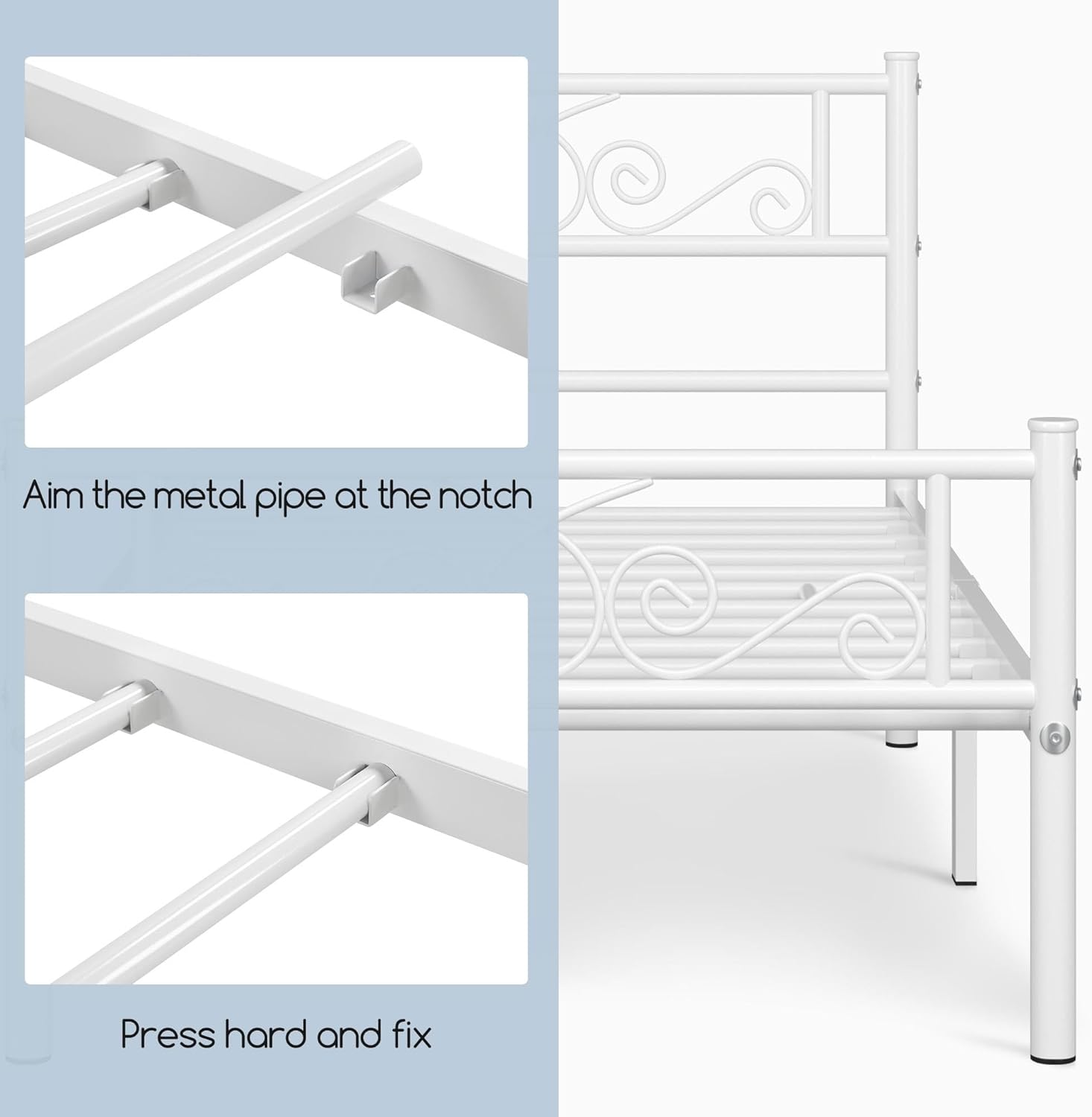 Yaheetech 2 Pcs Classic Metal Platform Bed Frame with Headboard and Footboard Flower Design Mattress Foundation Easy Set Up Structure Twin Size White