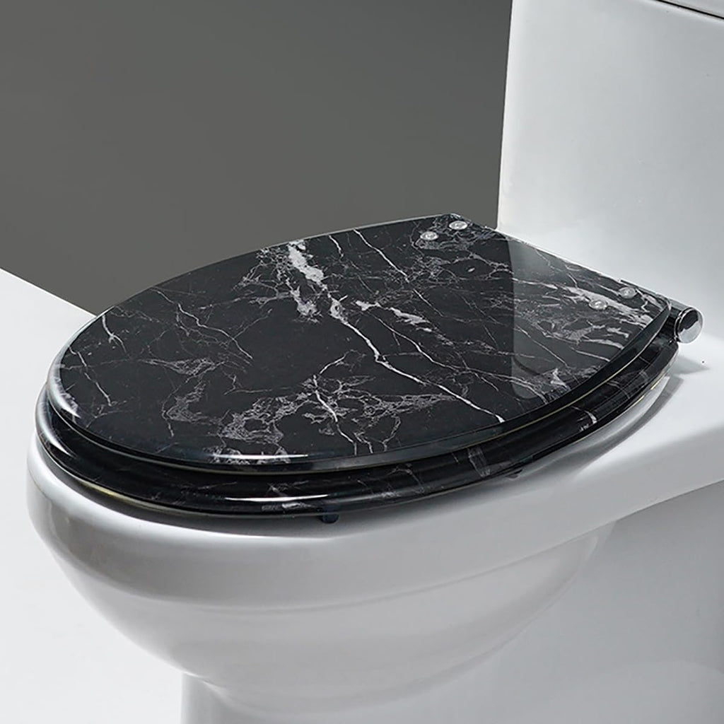UF Toilet Seat Round Soft Close, White Universal Toilet Seats Cover with Non-Slip Bumpers, Quiet No Slam Toilet Lid, Easy Installation & Clean (Black)