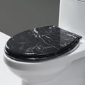 UF Toilet Seat Round Soft Close, White Universal Toilet Seats Cover with Non-Slip Bumpers, Quiet No Slam Toilet Lid, Easy Installation & Clean (Black)