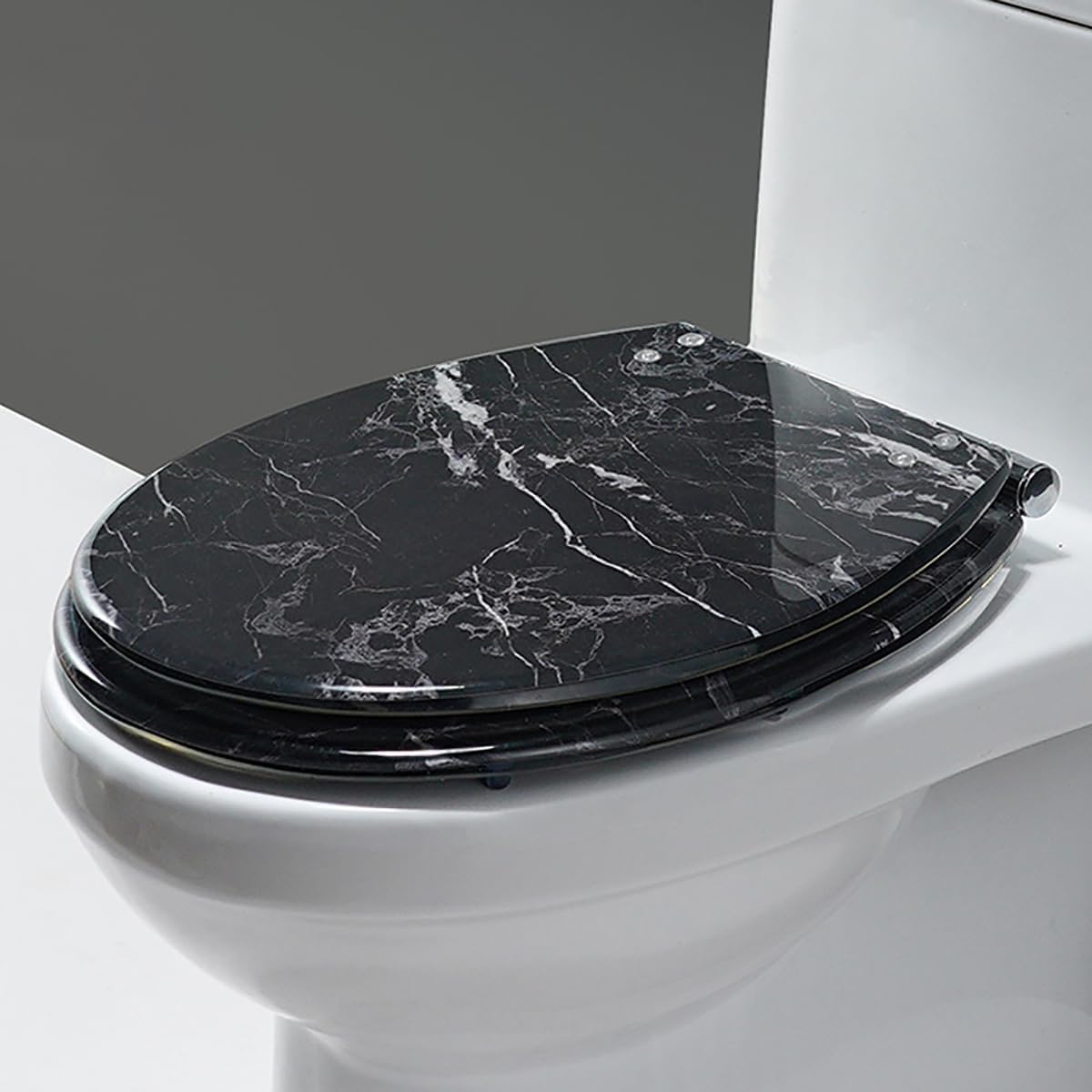 UF Toilet Seat Round Soft Close, White Universal Toilet Seats Cover with Non-Slip Bumpers, Quiet No Slam Toilet Lid, Easy Installation & Clean (Black)