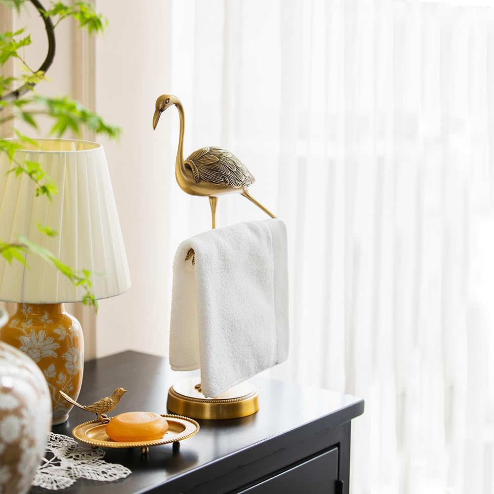 Brass Gold Freestanding Hand Towel Holder for Bathroom Countertop, Decorative Kitchen Towel Holder Stand (B-with Cover)