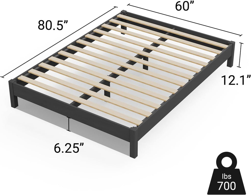 LIFEMENT Queen Bed Frame Signature Wood Platform, Noise Free, Under Bed Storage, No Box Spring Needed, Easy Assembly, Black
