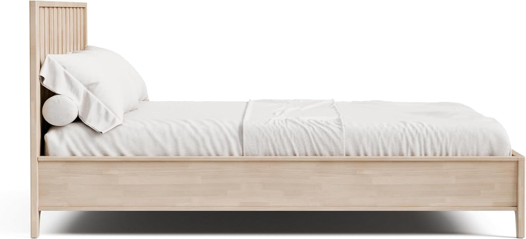 Furniture of America Elysia Mid-Century Modern 3-Piece Bedroom Collection with Vertical Fluting Bedframe, 2-Drawer Nightstands Set of 2, No Box Spring Required for Home, Guest Room, Full, White Wash