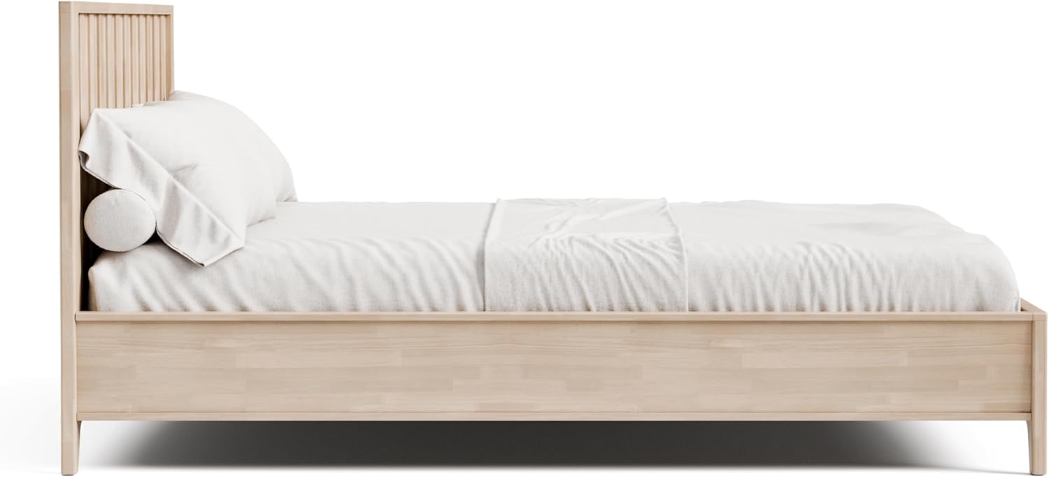 Furniture of America Elysia Mid-Century Modern 3-Piece Bedroom Collection with Vertical Fluting Bedframe, 2-Drawer Nightstands Set of 2, No Box Spring Required for Home, Guest Room, Queen, White Wash