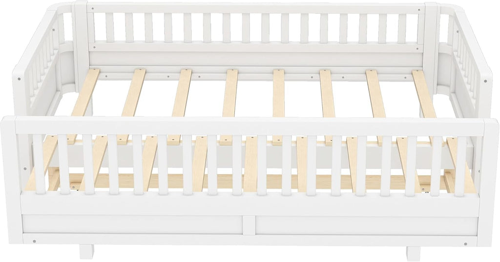 Bellemave Queen Floor Bed or Twin XL Montessori Floor beds for Kids, Twin XL Can Be Converted into a Queen Platform Bed, White