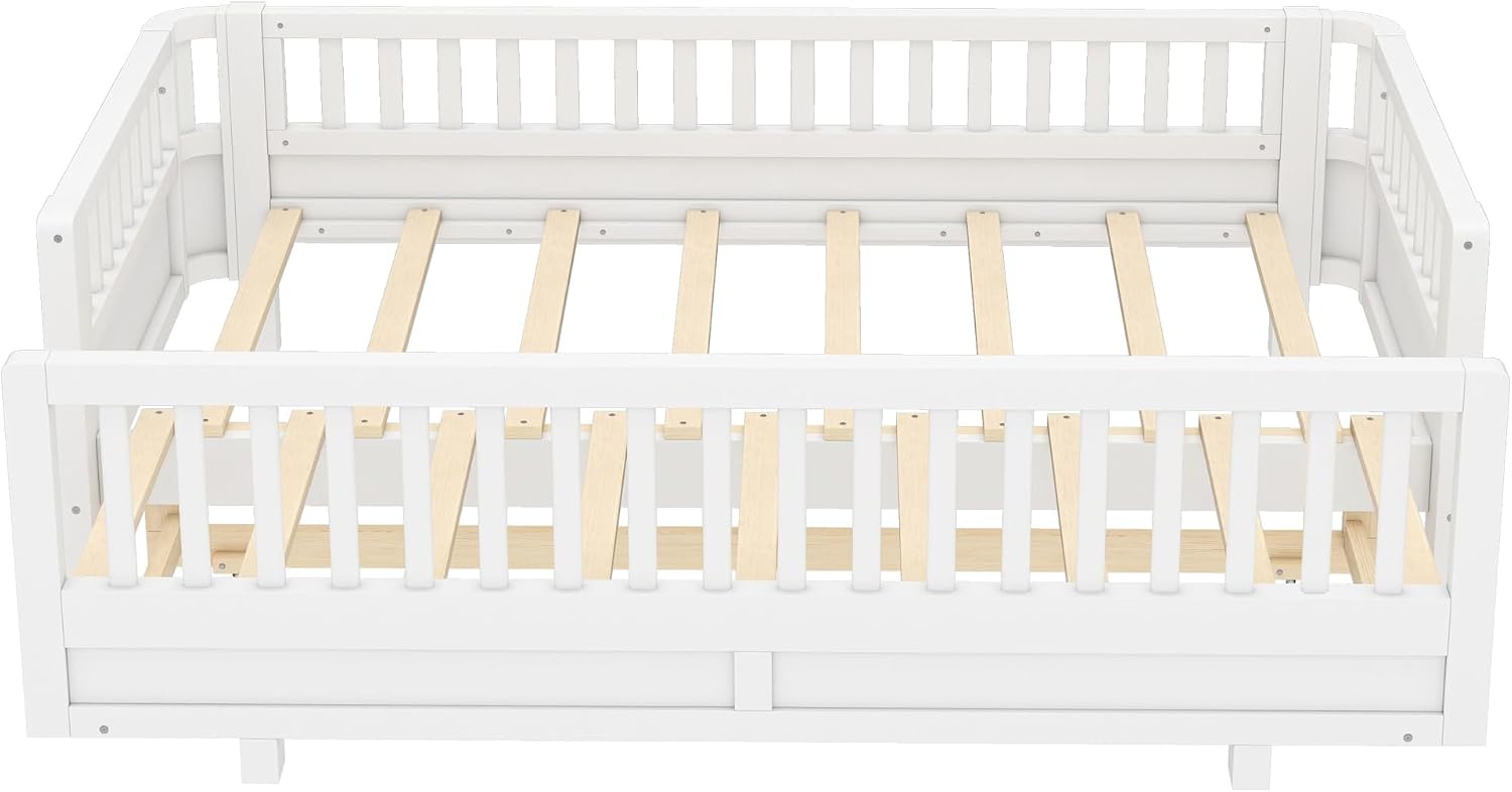 Bellemave Queen Floor Bed or Twin XL Montessori Floor beds for Kids, Twin XL Can Be Converted into a Queen Platform Bed, White