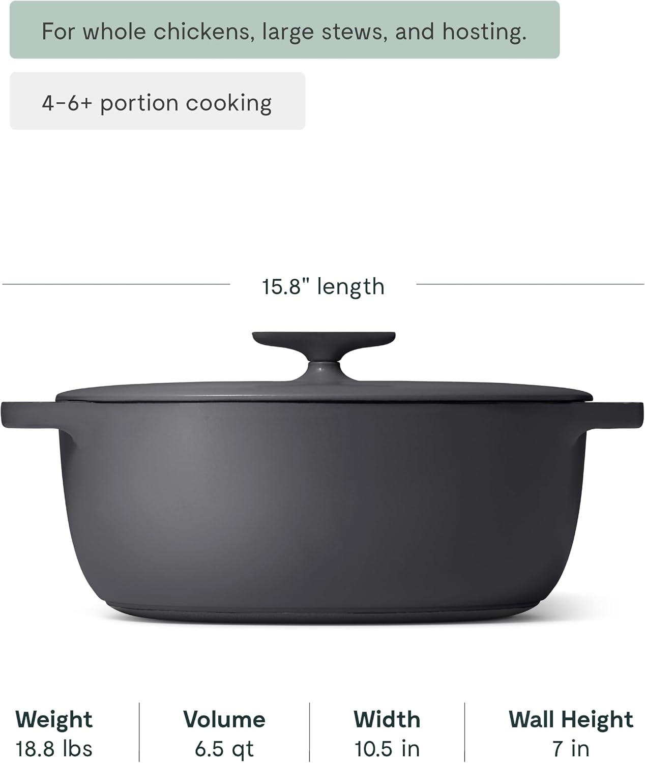 Caraway Enameled Cast Iron Dutch Oven - 8qt Dutch Oven With Lid - 3 Layer Enamel Coating - No Seasoning Required - Compatible With All Stovetops - Oven Safe - No Forever Chemicals - Charcoal