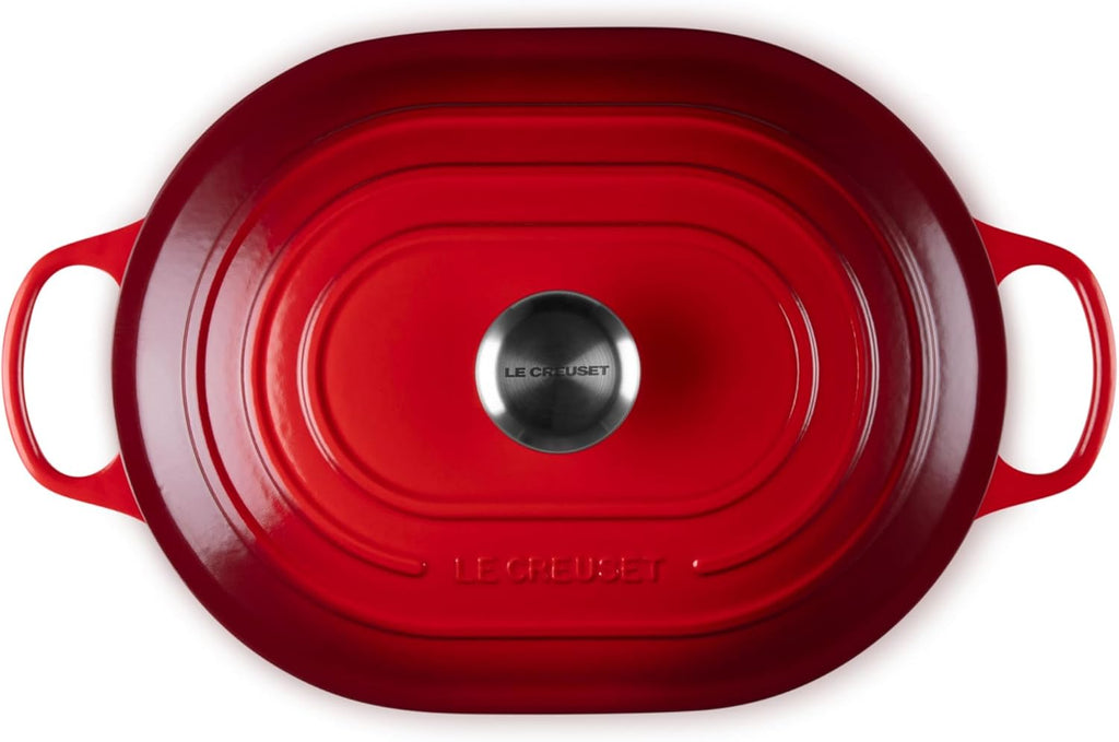 Le Creuset Enameled Cast Iron Signature Oval Casserole with Lid, 3.75 Quart, Cerise